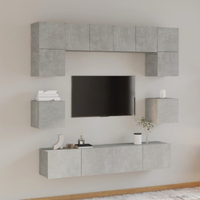 Set de muebles de TV 8 pzas madera contrachapada gris hormigón