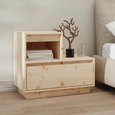 Mesita de noche madera maciza de pino 60x34x51 cm