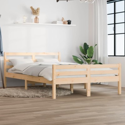 Estructura de cama doble sin colchón madera maciza 135x190 cm