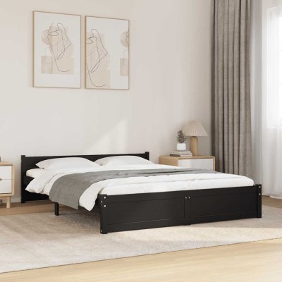 Estructura de cama sin colchón madera maciza negro 140x190 cm