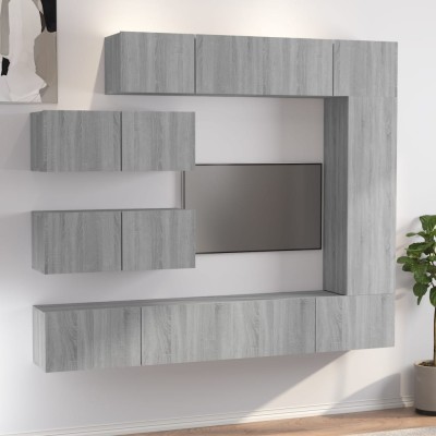 Set de muebles para TV 7 pzas madera contrachapada gris Sonoma