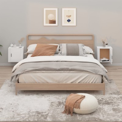 Mesitas de noche de pared 2 uds blanco brillante 50x30x47 cm