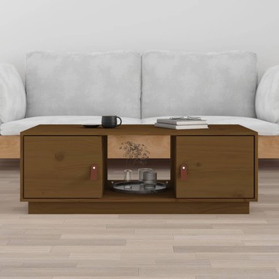 Mesa de centro madera maciza de pino marrón miel 100x50x35 cm