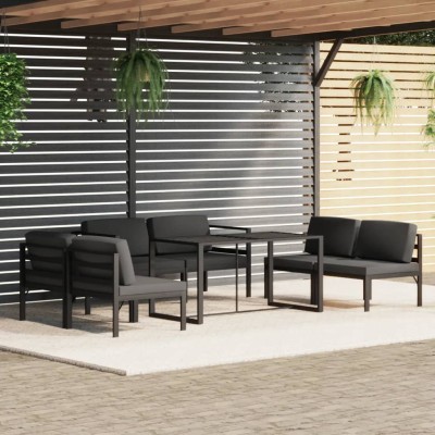 Set muebles de jardín 7 pzas y cojines aluminio gris antracita