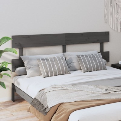 Cabecero de cama madera maciza de pino gris 204x3x81 cm