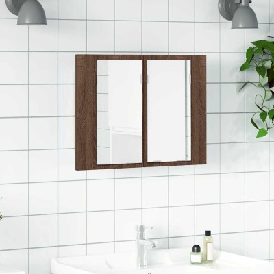 Armario con espejo y LED madera color marrón roble 60x12x45 cm