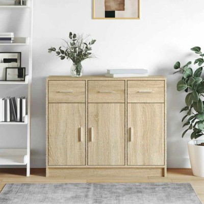 Aparador de madera de ingeniería color roble Sonoma 91x28x75 cm