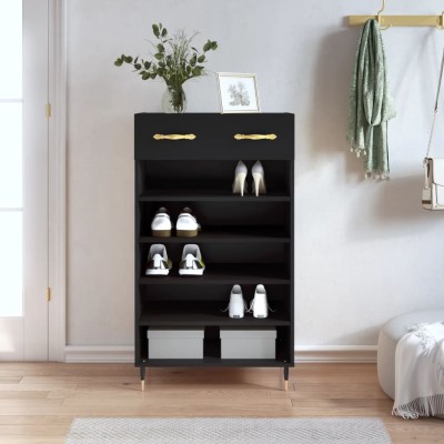 Zapatero madera de ingeniería negro 60x35x105 cm