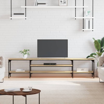 Mueble TV madera ingeniería y hierro roble sonoma 201x35x45 cm