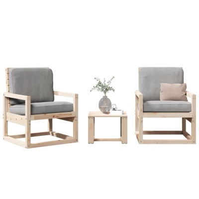 Juego de muebles de jardín 3 piezas madera maciza de pino