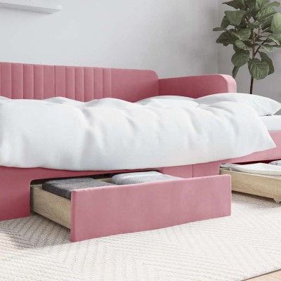 Cajones de cama 2 uds madera de ingeniería y terciopelo rosa