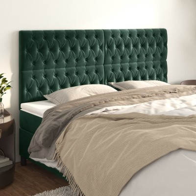 Cabeceros 4 unidades de terciopelo verde oscuro 100x7x78/88 cm