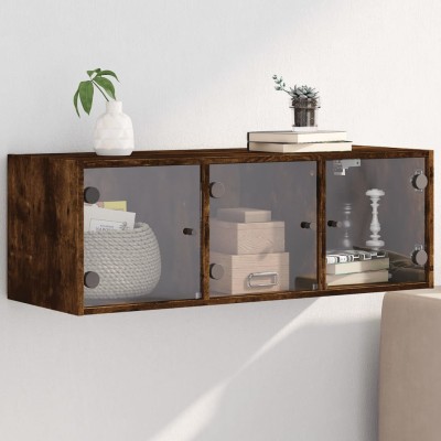 Mueble de pared puertas de vidrio roble ahumado 102x37x35 cm
