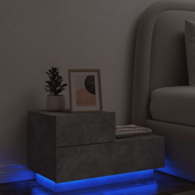 Mesita de noche con luces LED gris hormigón 70x36x40,5 cm