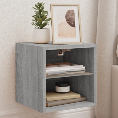 Mueble de TV de pared con luces LED gris Sonoma 30x28,5x30 cm