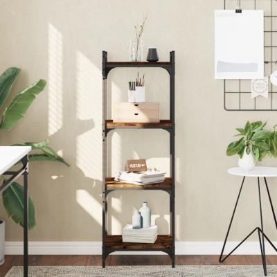 Librería 4 estantes madera ingeniería roble ahumado 40x30x120cm