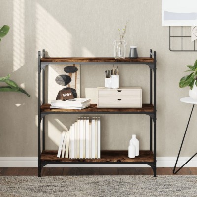 Librería 3 estantes madera ingeniería roble ahumado 80x30x86 cm