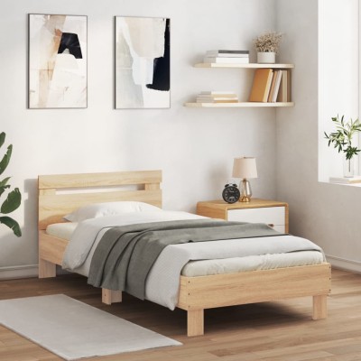 Estructura cama con cabecero sin colchón roble Sonoma 90x200 cm