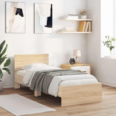 Estructura cama con cabecero sin colchón roble Sonoma 90x200 cm