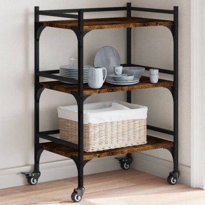 Carrito de cocina madera ingeniería roble ahumado 50x35x75,5 cm