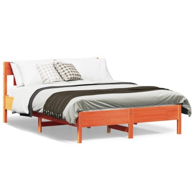 Cama sin colchón madera maciza de pino marrón cera 140x190 cm