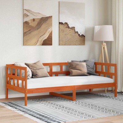 Sofá cama sin colchón madera maciza pino marrón cera 90x200 cm