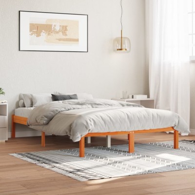 Cama sin colchón madera maciza de pino marrón cera 140x200 cm