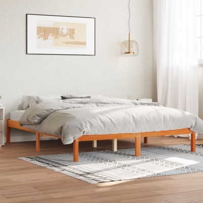 Cama sin colchón madera maciza de pino marrón cera 160x200 cm