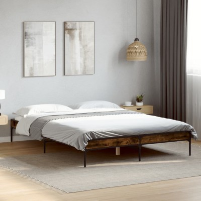Estructura cama madera ingeniería metal roble ahumado 140x200cm