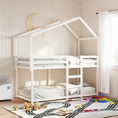 Techo de cama infantil madera maciza blanco 203x95,5x142 cm
