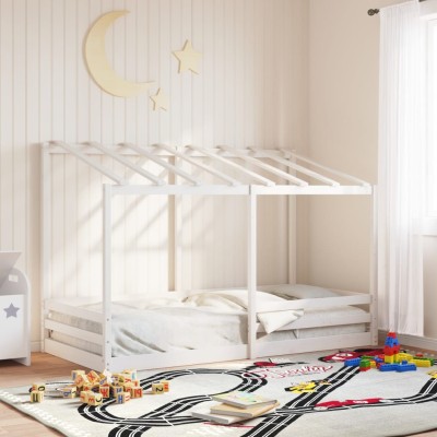 Cama infantil con techo madera maciza pino blanca 100x200 cm