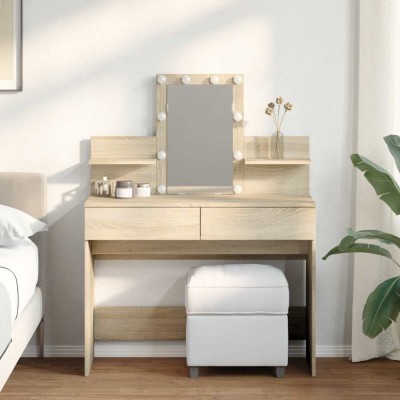 Tocador con LED color roble Sonoma 100x40x130 cm