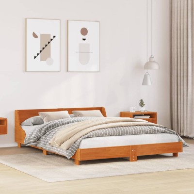 Cama sin colchón madera maciza de pino marrón cera 120x200 cm