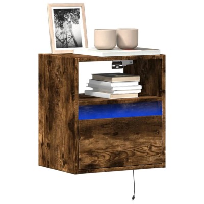 Mueble de TV de pared con luces LED roble ahumado 41x31x45 cm