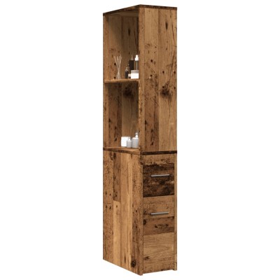 Armario de baño estrecho con ruedas madera envejecida