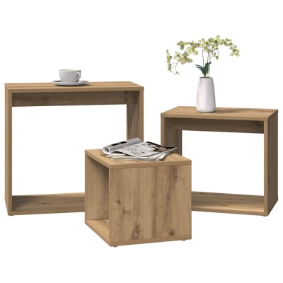 Mesas apilables 3 pzas madera contrachapada color roble artisan