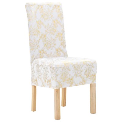 vidaXL Fundas de silla elásticas 6 unidades rectas blanco y dorado