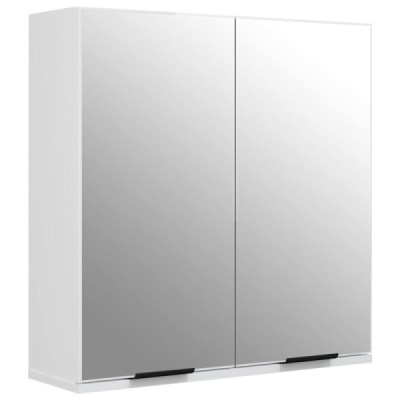 Armario de baño con espejo blanco brillante 64x20x67 cm | TanderMuebles