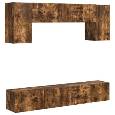 Conjunto de mueble de TV 4 uds. Roble ahumado | TanderMuebles