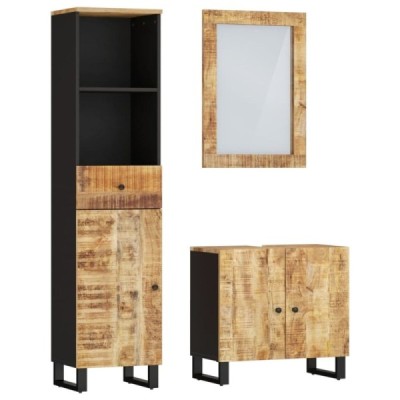 Conjunto de muebles de baño 3 piezas madera maciza de m | TanderMuebles