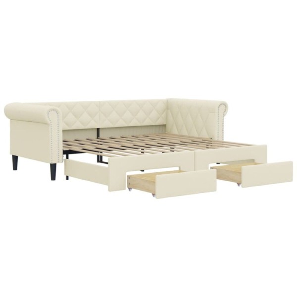 Sofá cama nido con cajones cuero sintético crema 90x200 | TanderMuebles