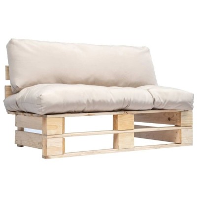 Sofá de jardín de palets con cojines color arena madera | TanderMuebles