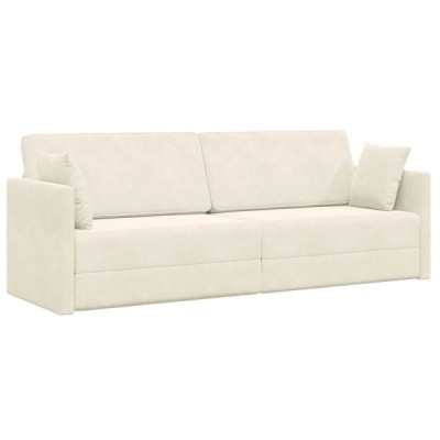 Sofá-cama de piso Crema 213 x 70 x 77 cm Terciopelo | TanderMuebles