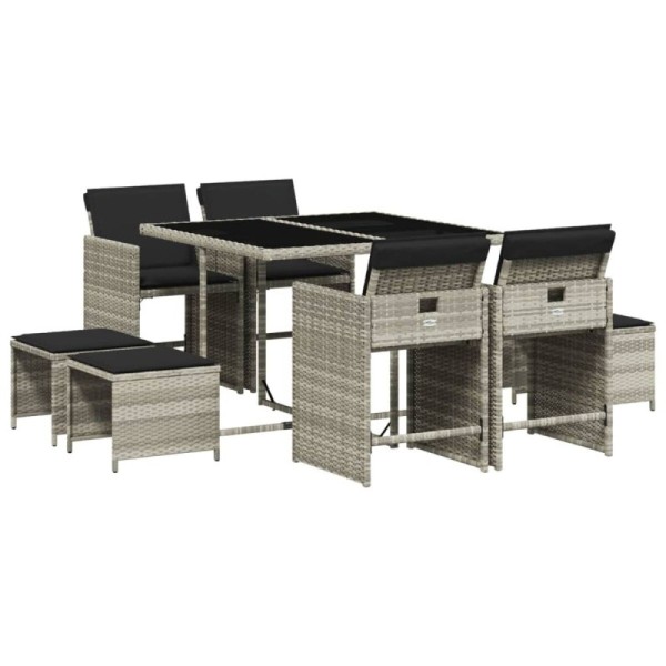 Set comedor de jardín 9 pzas cojines ratán sintético gr | TanderMuebles