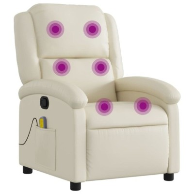 Sillón reclinable de masaje de piel sintética color cre | TanderMuebles