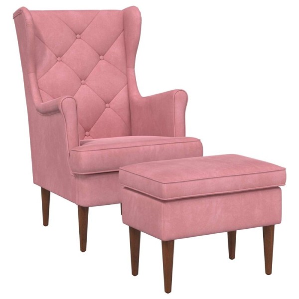 Sillón con Pouf 2 uds. Rosa Terciopelo | TanderMuebles