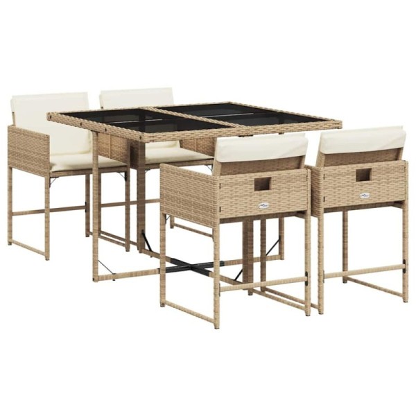 Set comedor de jardín 5 pzas con cojines ratán sintétic | TanderMuebles