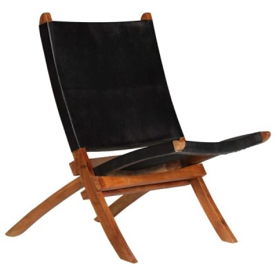 Silla plegable de cuero auténtico negro | TanderMuebles