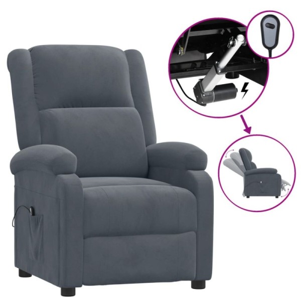 Sillón reclinable eléctrico de terciopelo gris oscuro | TanderMuebles