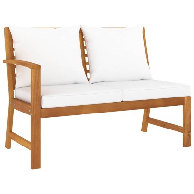 Banco de jardín 114,5 cm con cojines crema madera acacia maciza